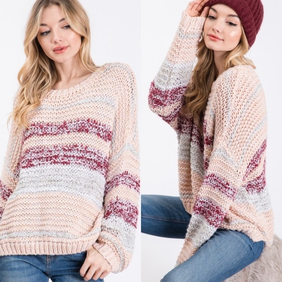 Adorable slouchy blush thick knit sweater - Picture 6 of 8
